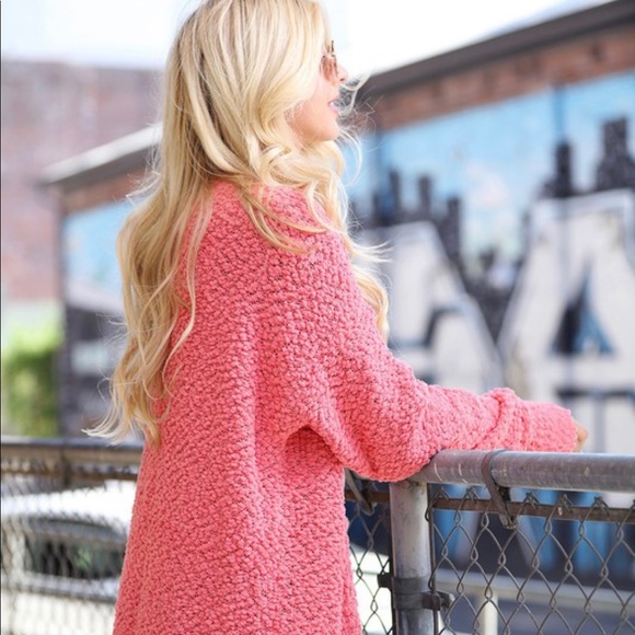 Coral Popcorn Long Chunky Cardigan - Picture 3 of 5